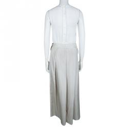 Pre Owned Emporio Armani Beige Silk Pleated Maxi Skirt M 