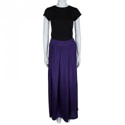 Pre Owned Emporio Armani Purple Silk Pleated Maxi Skirt S