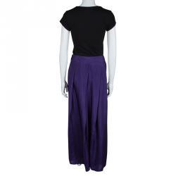 Pre Owned Emporio Armani Purple Silk Pleated Maxi Skirt S