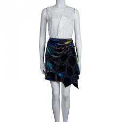 Pre Owned Emporio Armani Multicolor Devore Abstract Print Draped Mini Skirt S
