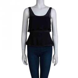 Pre Owned Emporio Armani Black Silk Overlay Detail Sleevless Top M