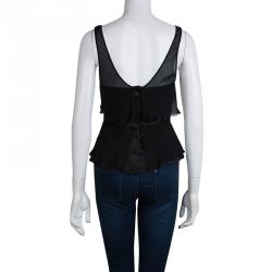 Pre Owned Emporio Armani Black Silk Overlay Detail Sleevless Top M
