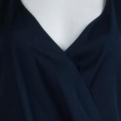 Pre Owned Emporio Armani Navy Blue Box Pleated Overlap Sleeveless Dress S                                    