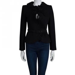 Pre Owned Emporio Armani Black Frill Detail Belted Blazer S