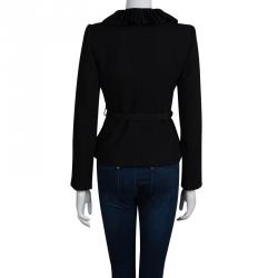 Pre Owned Emporio Armani Black Frill Detail Belted Blazer S