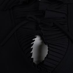 Pre Owned Emporio Armani Black Frill Detail Belted Blazer S