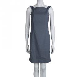Pre Owned Emporio Armani Grey Sleevless Fitted Shift Dress M