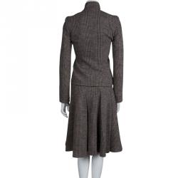 Pre Owned Giorgio Armani Brown Prince Of Wales Checkered Wool Skirt Suit XS