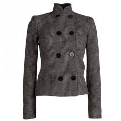 Pre Owned Giorgio Armani Brown Prince Of Wales Checkered Wool Skirt Suit XS