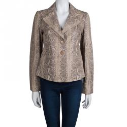 Pre Owned Emporio Armani Beige Snakeskin Textured Leather Blazer M
