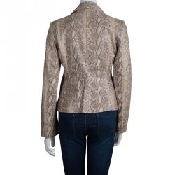 Pre Owned Emporio Armani Beige Snakeskin Textured Leather Blazer M
