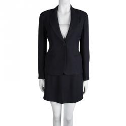 Pre Owned Emporio Armani Navy Blue Textured Chevron Pattern Skirt Suit S