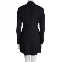 Pre Owned Emporio Armani Navy Blue Textured Chevron Pattern Skirt Suit S