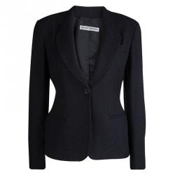 Pre Owned Emporio Armani Navy Blue Textured Chevron Pattern Skirt Suit S