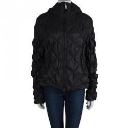 Pre Owned Emporio Armani Black Diamond Quilted Hooded Jacket L