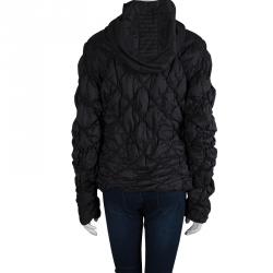 Pre Owned Emporio Armani Black Diamond Quilted Hooded Jacket L
