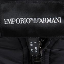 Pre Owned Emporio Armani Black Diamond Quilted Hooded Jacket L