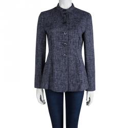 Pre Owned Emporio Armani Navy Blue Textured Mandarin Collar Jacket M