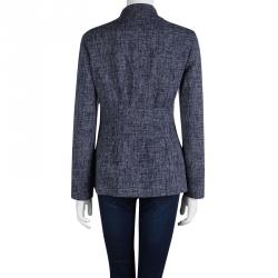 Pre Owned Emporio Armani Navy Blue Textured Mandarin Collar Jacket M