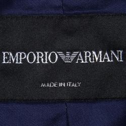 Pre Owned Emporio Armani Navy Blue Textured Mandarin Collar Jacket M