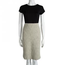 Pre Owned Emporio Armani Beige Textured Cotton Pencil Skirt L