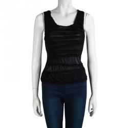 Pre Owned Emporio Armani Black Ruffle Detail Sleeveless Sheer Top S