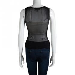 Pre Owned Emporio Armani Black Ruffle Detail Sleeveless Sheer Top S