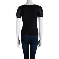 Pre Owned Emporio Armani Black Rib Knit Short Sleeve Top S