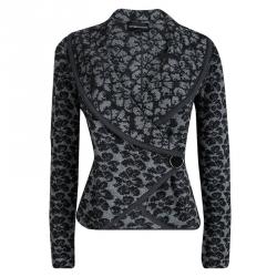 Pre Owned Emporio Armani Grey Floral Lurex Jacquard Cropped Cardigan M