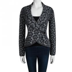 Pre Owned Emporio Armani Grey Floral Lurex Jacquard Cropped Cardigan M