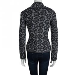 Pre Owned Emporio Armani Grey Floral Lurex Jacquard Cropped Cardigan M