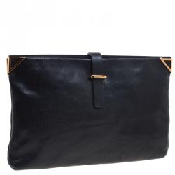 Pre Owned Emporio Armani Black Leather Clutch