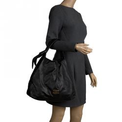 Pre Owned Emporio Armani Black Leather Bow Hobo