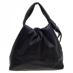 Pre Owned Emporio Armani Black Leather Bow Hobo