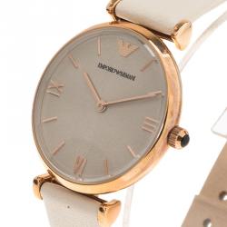 Pre Owned Emporio Armani Silver Rose Gold-Plated Stainless Steel AR1769 Women's Wristwatch 32MM