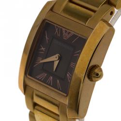 Pre Owned Emporio Armani Light Brown Rose Gold Tone Stainless Steel AR-5705 Women's Wristwatch 23MM