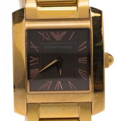 Pre Owned Emporio Armani Light Brown Rose Gold Tone Stainless Steel AR-5705 Women's Wristwatch 23MM