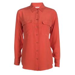 Equipment Fiery Red Silk Signature Button Front Shirt XS