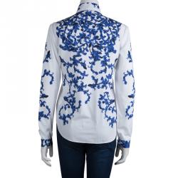 Erdem White and Blue Printed Long Sleeve Button Front Cotton Shirt S