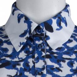 Erdem White and Blue Printed Long Sleeve Button Front Cotton Shirt S