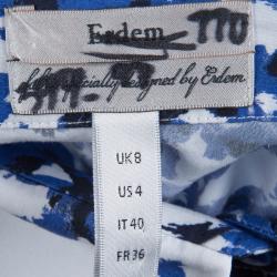 Erdem White and Blue Printed Long Sleeve Button Front Cotton Shirt S