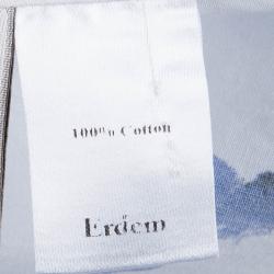 Erdem White and Blue Printed Long Sleeve Button Front Cotton Shirt S
