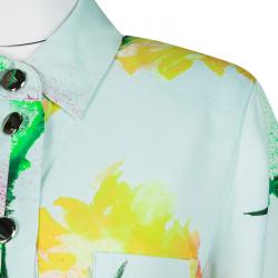 Pre Owned Escada Mint Cream Floral Print Dallinata Dress L