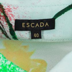 Pre Owned Escada Mint Cream Floral Print Dallinata Dress L