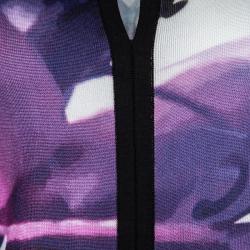 Pre Owned Escada White Floral Printed Knit Contrast Trim Detail Shift Dress XL