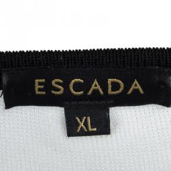 Pre Owned Escada White Floral Printed Knit Contrast Trim Detail Shift Dress XL