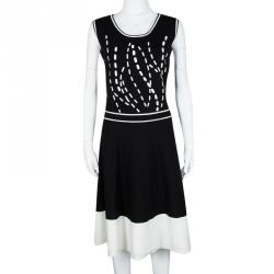 Pre Owned Escada Monochrome Knit Flared Sleeveless Dress L