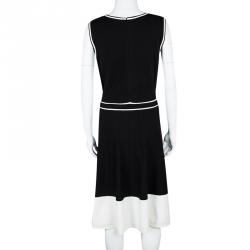 Pre Owned Escada Monochrome Knit Flared Sleeveless Dress L