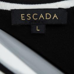 Pre Owned Escada Monochrome Knit Flared Sleeveless Dress L
