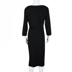 Pre Owned Escada Black Scuba Knot Detail Long Sleeve Dress L